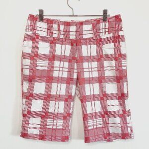 NWOT Adidas Climalite Red & White Plaid Bermuda Golf Shorts Size 6